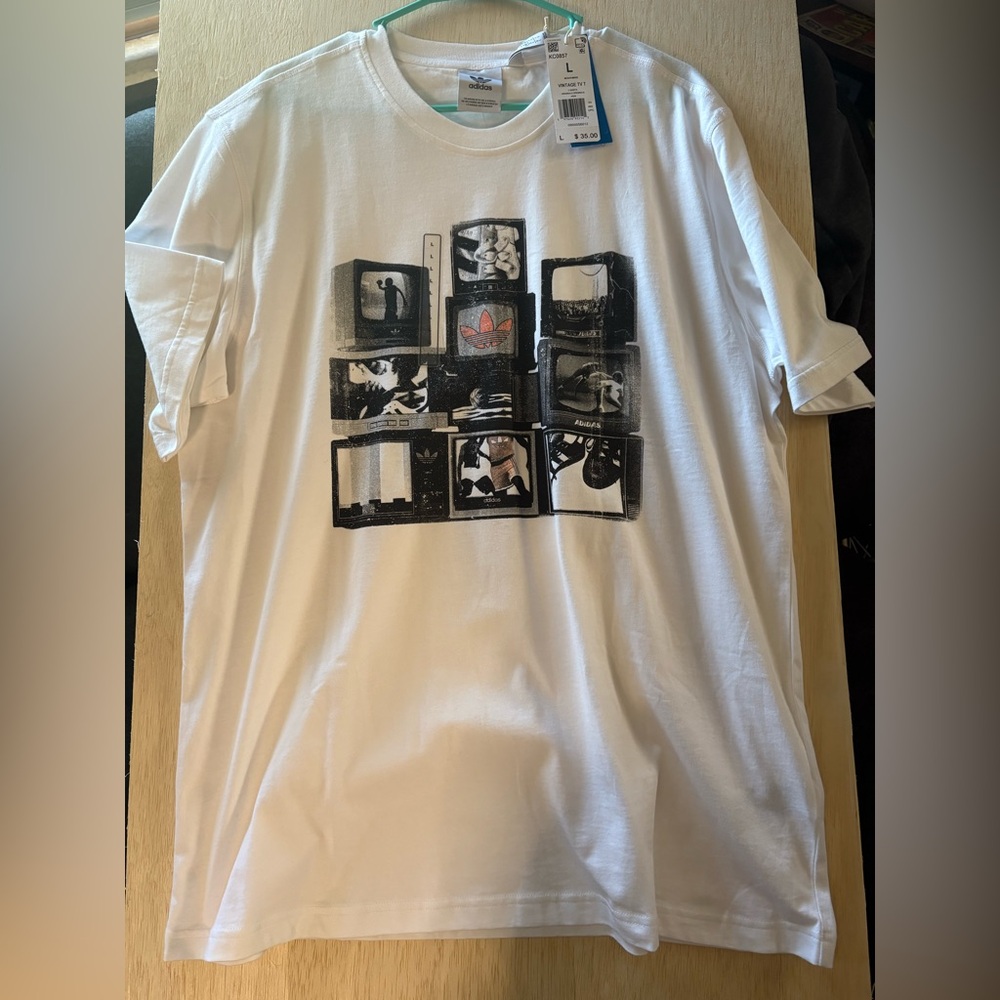 Adidas White and Black Graphic Men's Tee